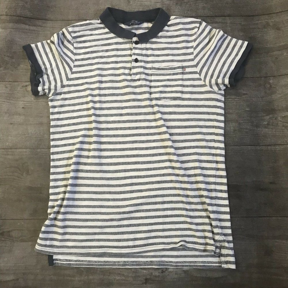 Men’s Cotton On Navy Cream Striped Polo Shirt XL
